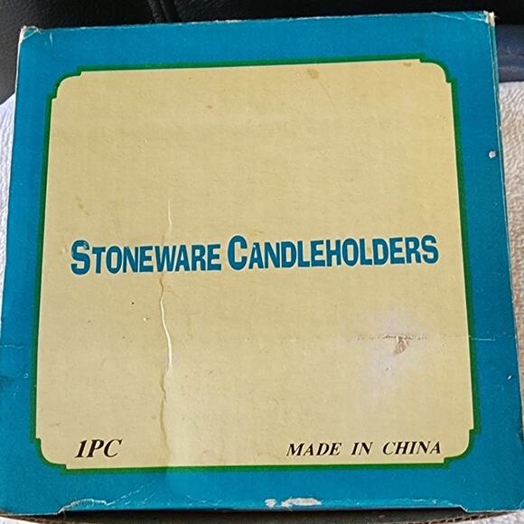 Stoneware Candle Holder with Blue Candle The multicolor flower design adds a pop - Picture 5 of 5